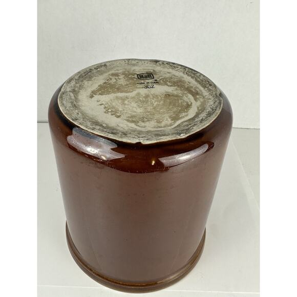 Vintage Hall Pottery Heavy Crock 302 Brown Glaze USA 7" Tall x 6.5" Farmhouse - Picture 3 of 6